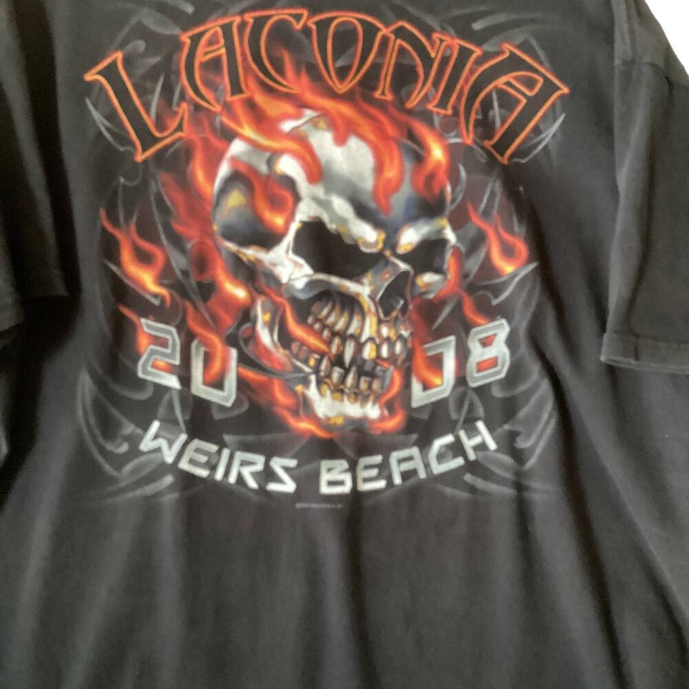 Laconia Weirs Beach 2008 Dbl Skeleton Double Sided Graphic Tee Size XL